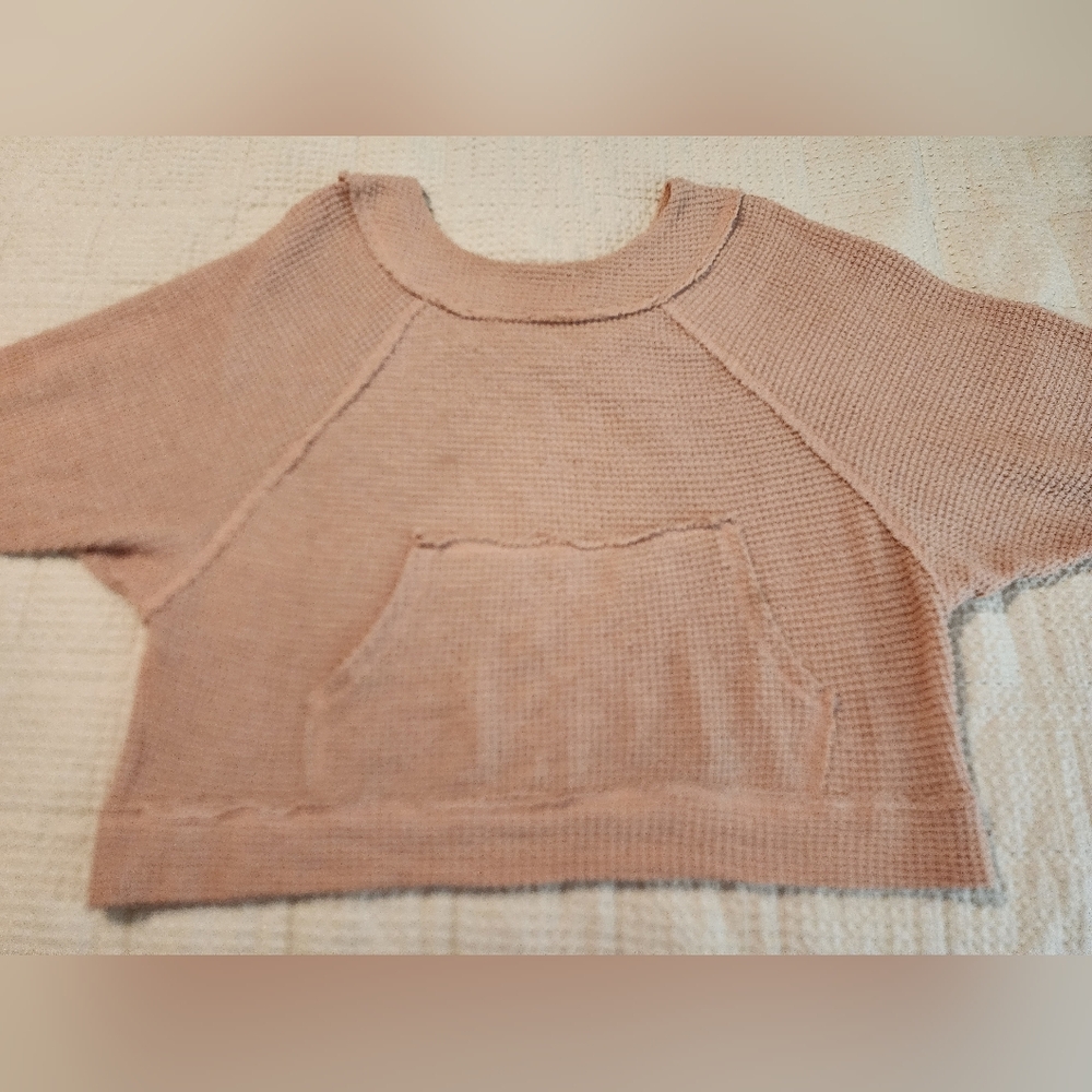 La Miel Women's Blush Pink Waffle Weave Vneck Shirt Front Pocket Sz Large